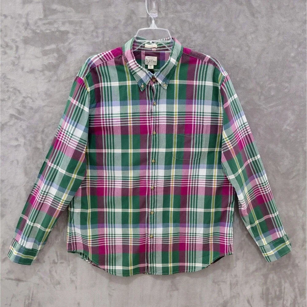 J Crew Indian Madras Button Down Classic Fit Shirt Men's XL Plaid Preppy Pocket